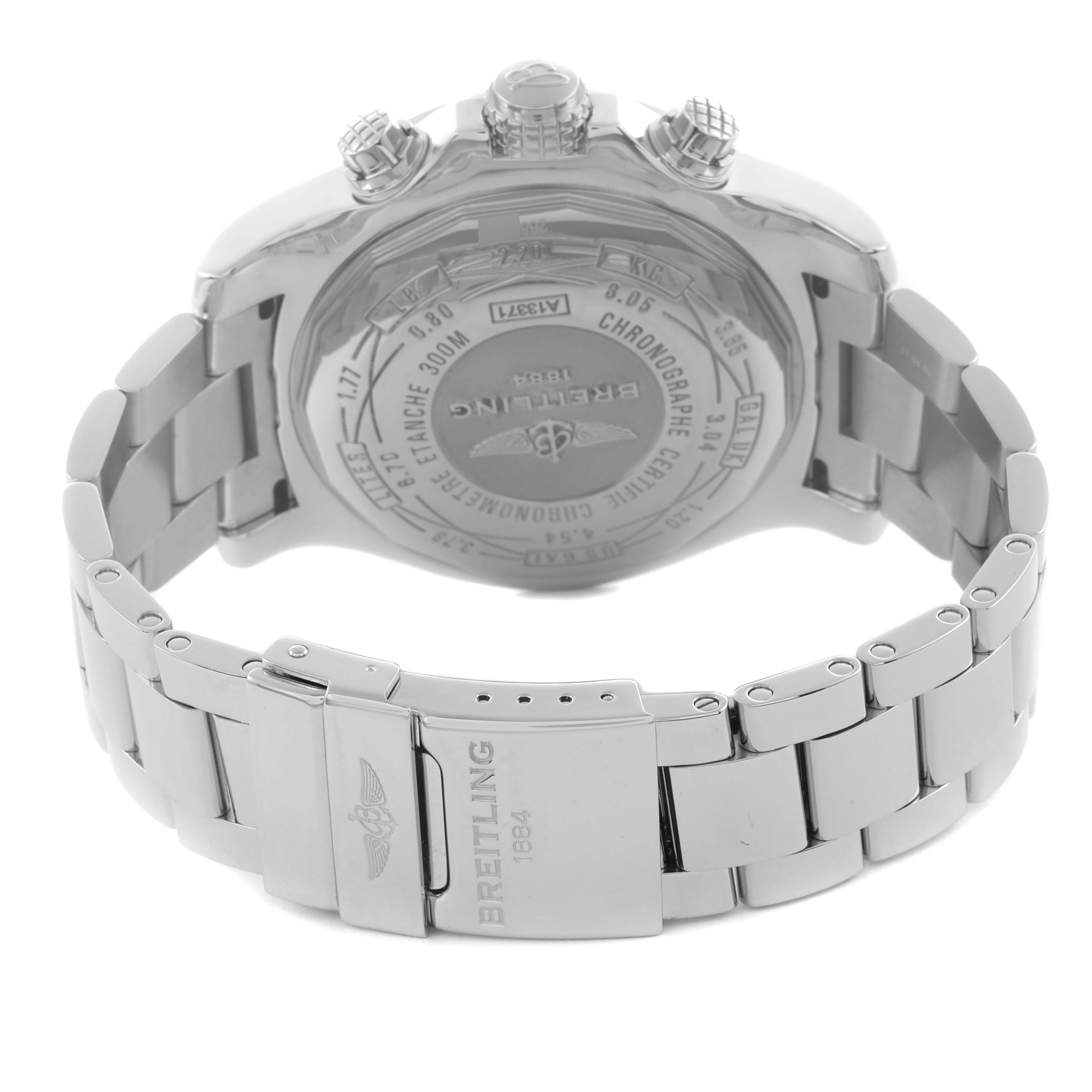 The image shows the back and bracelet clasp of the Breitling Avenger A1337111/BC29 Men's Stainless Steel Black Dial A1337111/BC29 Men's Stainless Steel Black Dial watch.