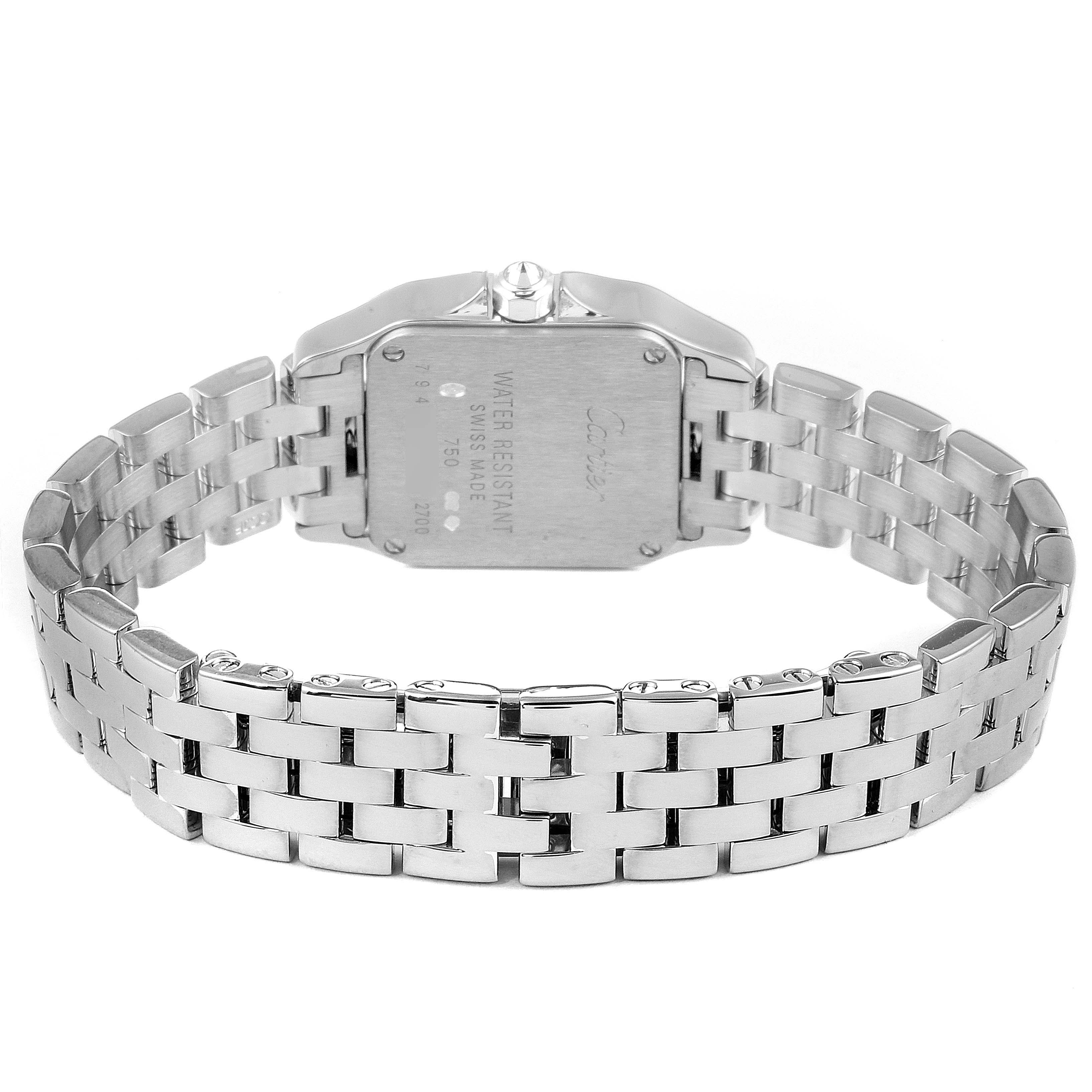 The image shows the back and stainless steel bracelet of the Cartier Santos Demoiselle WF9005Y8 Women's White Gold Silver Dial WF9005Y8 Women's White Gold Silver Dial watch.