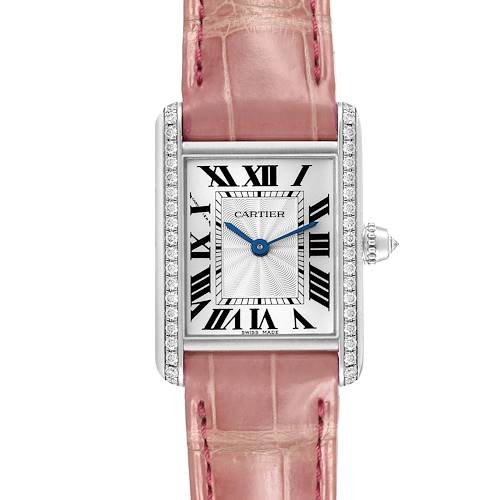 Photo of Cartier Tank Louis White Gold Diamond Pink Strap Ladies Watch WJTA0011 Box Papers