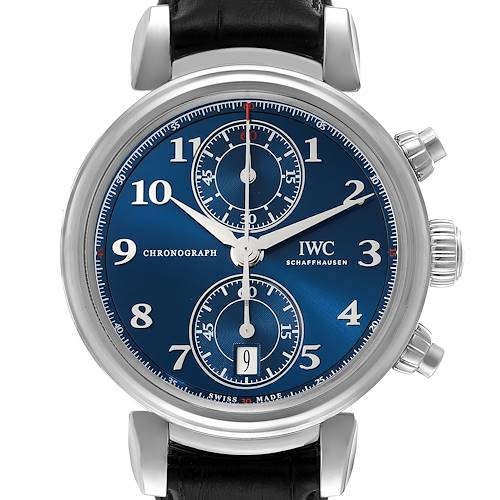 Photo of IWC Da Vinci Chronograph Blue Dial Steel Mens Watch IW393402 Box Card