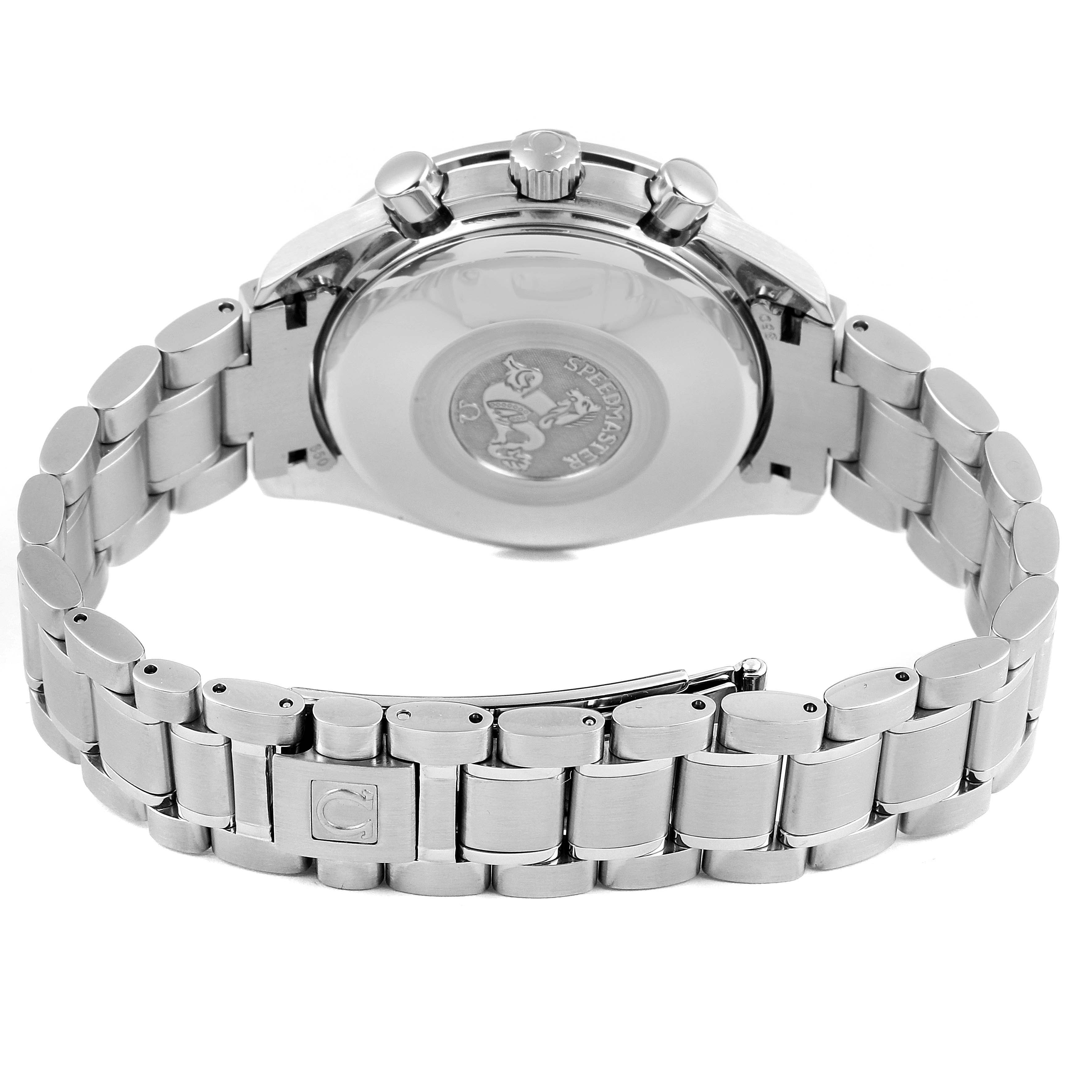 The image shows the back and bracelet of the Omega Speedmaster 3523.30.00 Men's Stainless Steel Silver Dial 3523.30.00 Men's Stainless Steel Silver Dial watch.