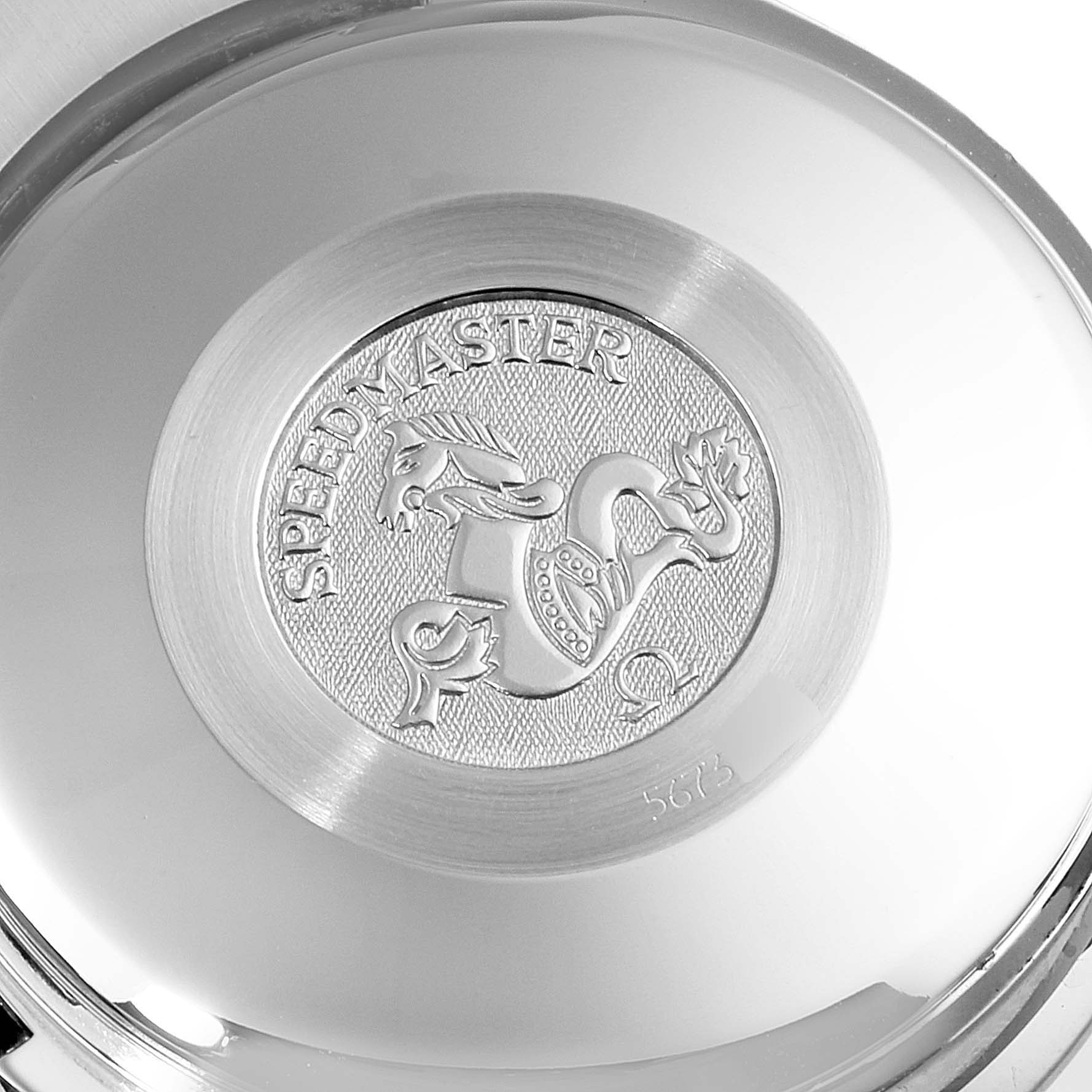 The image shows the case back of an Omega Speedmaster 3523.30.00 Men's Stainless Steel Silver Dial 3523.30.00 Men's Stainless Steel Silver Dial, displaying the engraved emblem and the model name.