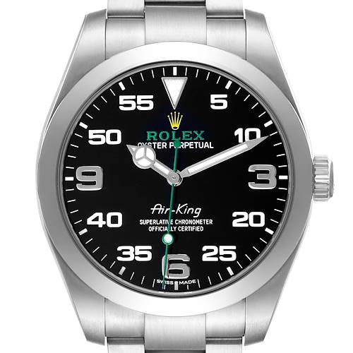 Photo of Rolex Air King Steel Green Hand Black Dial Mens Watch 116900 Box Card