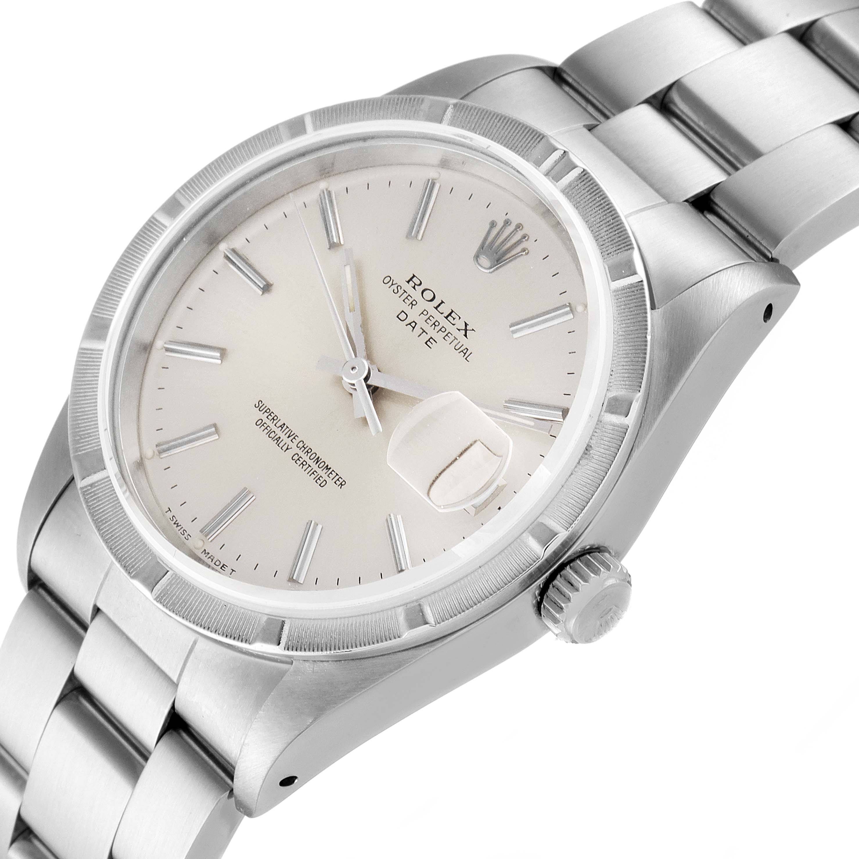 This image shows a Rolex Air-King 15210 Men's Stainless Steel Silver Dial 15210 Men's Stainless Steel Silver Dial watch at a three-quarter angle, highlighting the dial, crown, and bracelet.