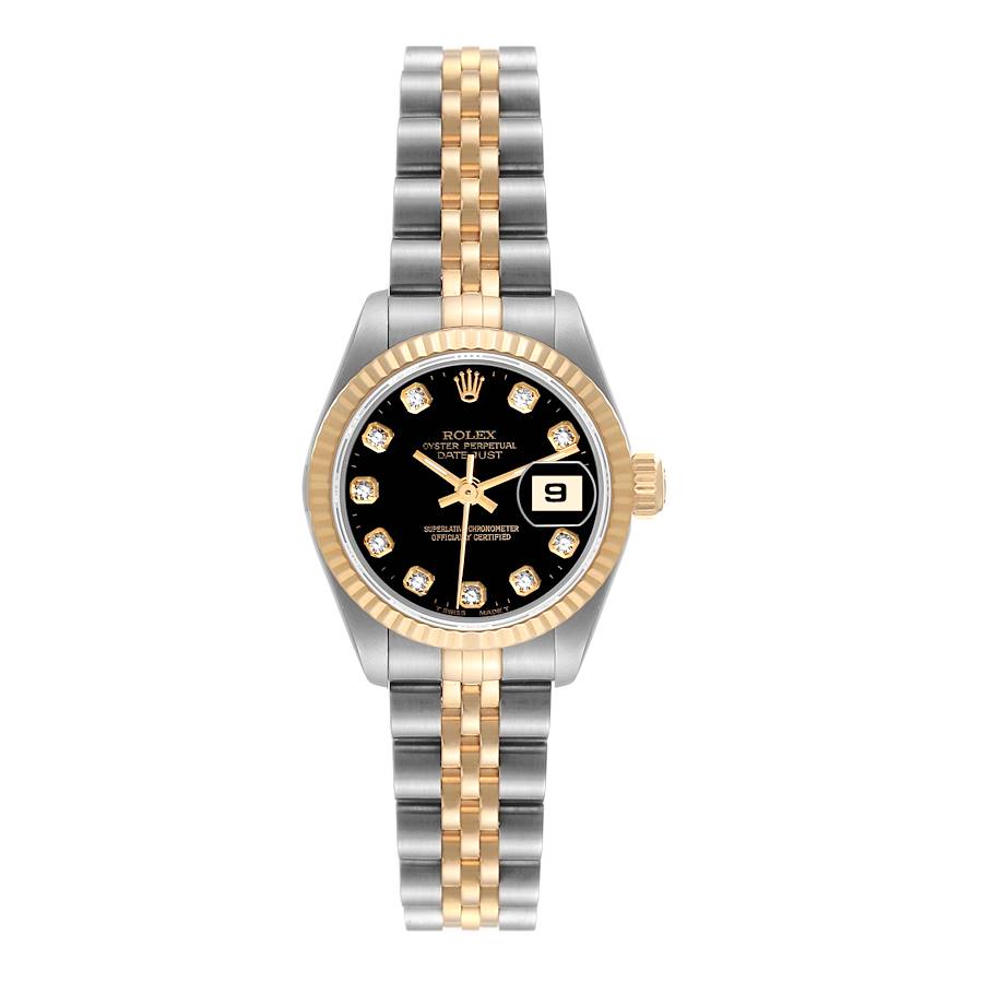 ROLEX LADY DATEJUST 18KY GOLD & STEEL BLACK DIAMOND DIAL FLUTED 26MM WATCH