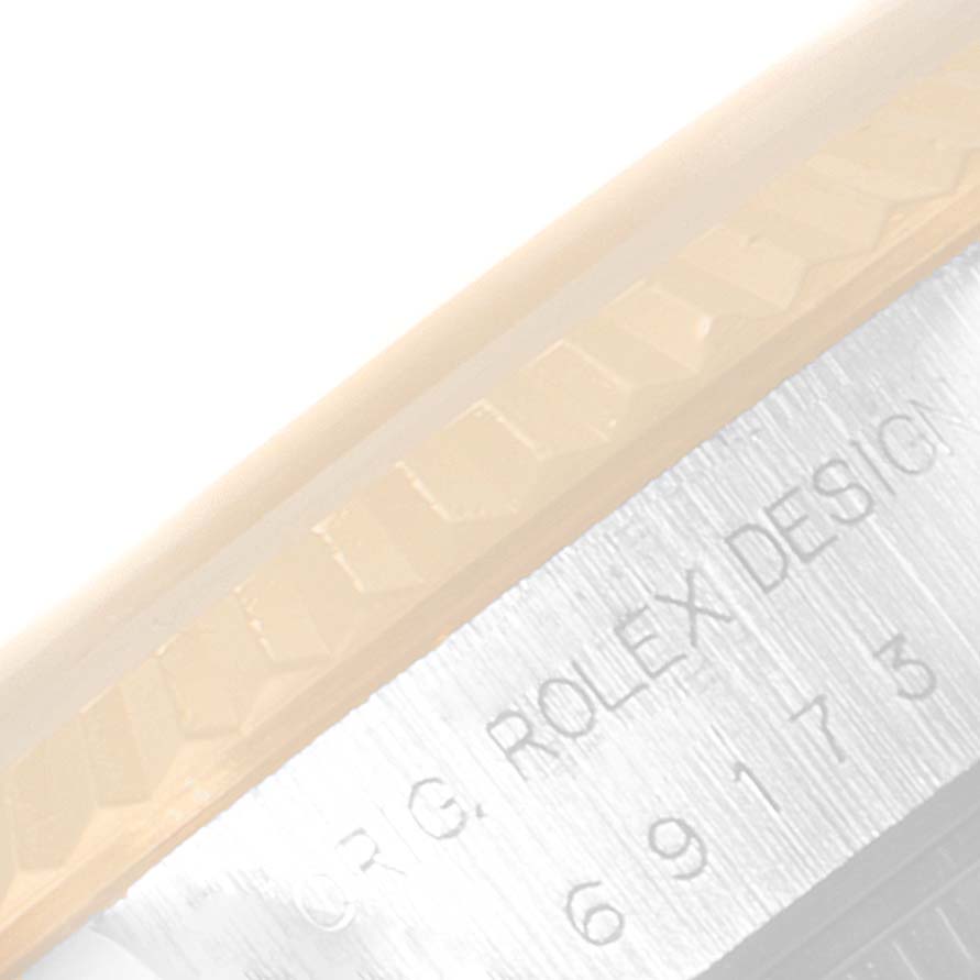 This image shows a close-up detail of the case side of a Rolex Datejust 40895 Women
s Steel and Gold (two tone) Champagne Dial 40895 Women
s Steel and Gold (two tone) Champagne Dial, highlighting the model and brand engraving.