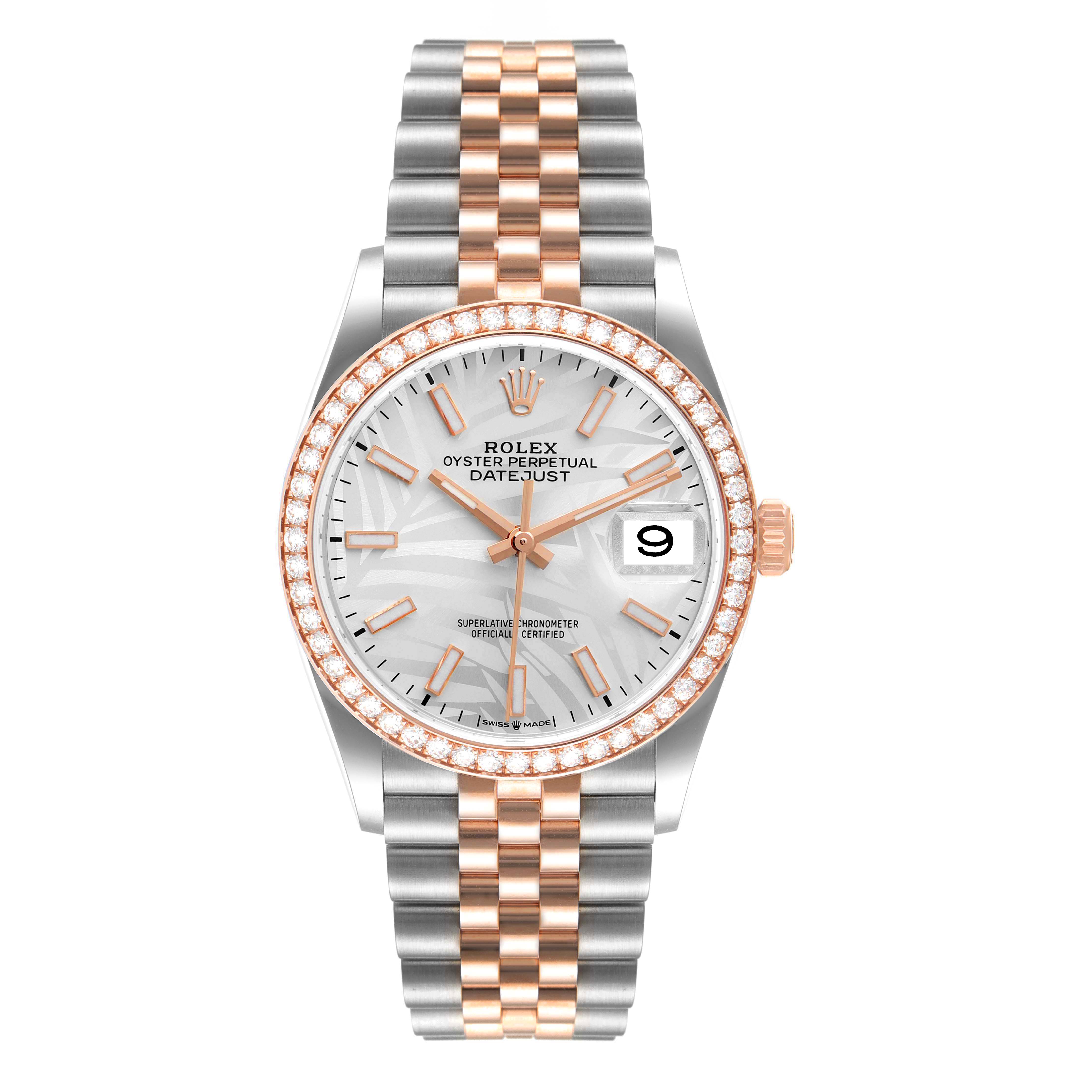 This image shows a front view of the Rolex Datejust 126281 Men's Steel and Gold (two tone) Silver Dial 126281 Men's Steel and Gold (two tone) Silver Dial watch, displaying its dial, bezel, and bracelet clearly.