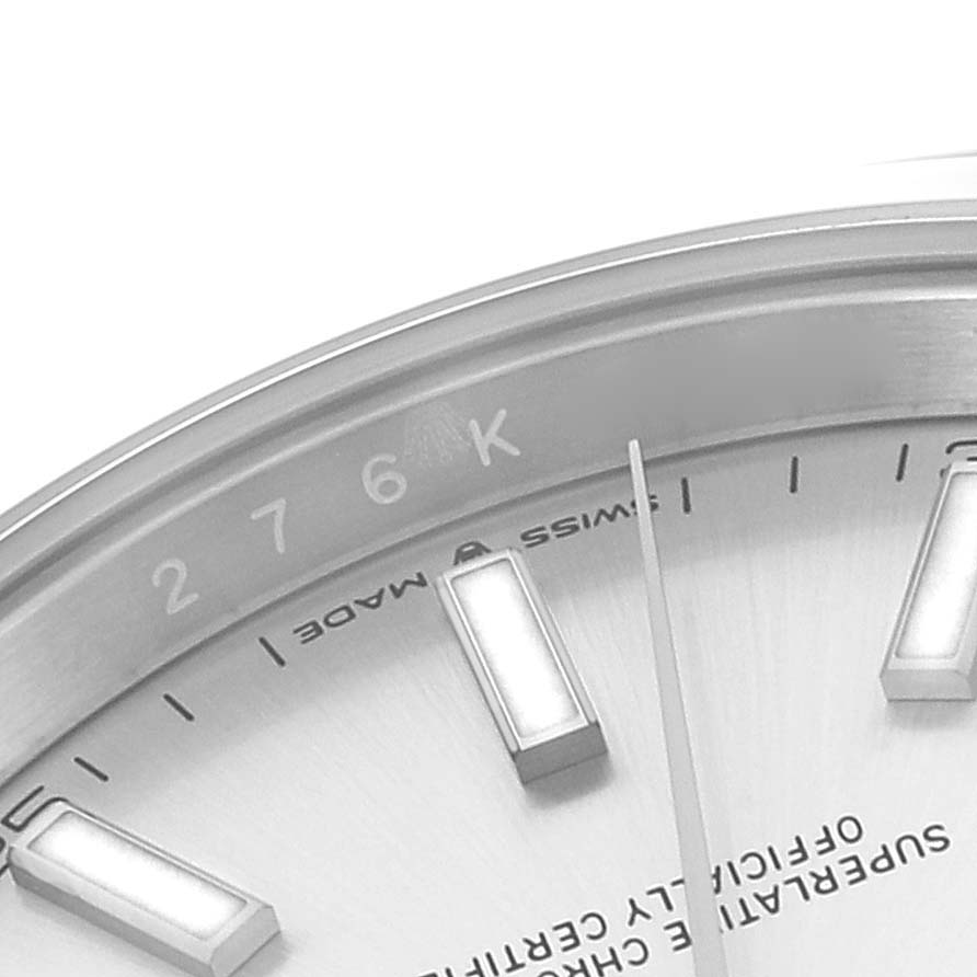 This image shows a close-up of the dial and markers of the Rolex Datejust 41 126300 Men's Stainless Steel Silver Dial 126300 Men's Stainless Steel Silver Dial model watch.