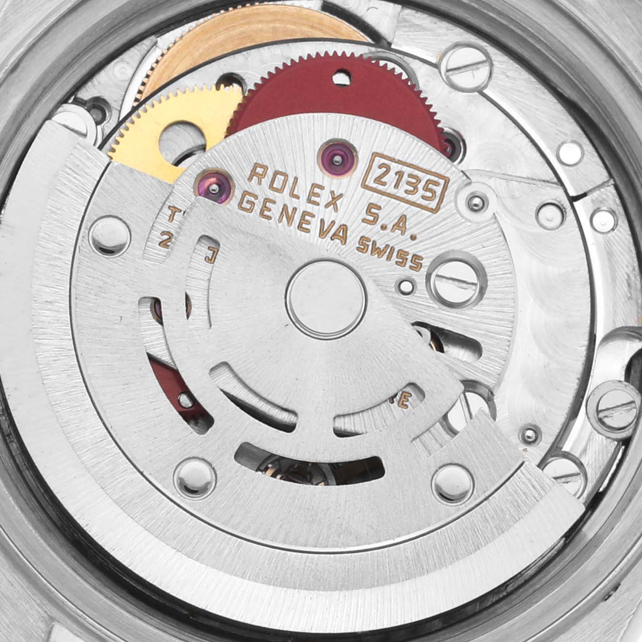 The image shows the internal movement of a Rolex Datejust 69173 Women's Steel and Gold (two tone) Blue Dial 69173 Women's Steel and Gold (two tone) Blue Dial watch, highlighting gears and rotors from a top-down angle.