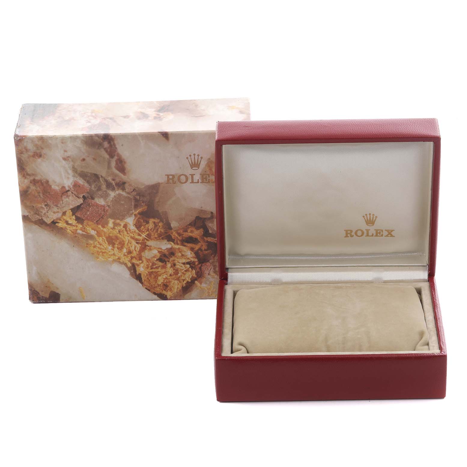 The image shows a Rolex Datejust 69173 Women's Steel and Gold (two tone) Blue Dial 69173 Women's Steel and Gold (two tone) Blue Dial box and outer packaging, with the box open displaying the interior.