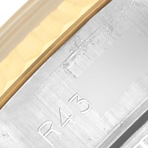 The image shows a close-up angle of the bracelet links and partial clasp of a Rolex Datejust 69173 Women's Steel and Gold (two tone) Silver Dial 69173 Women's Steel and Gold (two tone) Silver Dial watch, highlighting the metal texture.