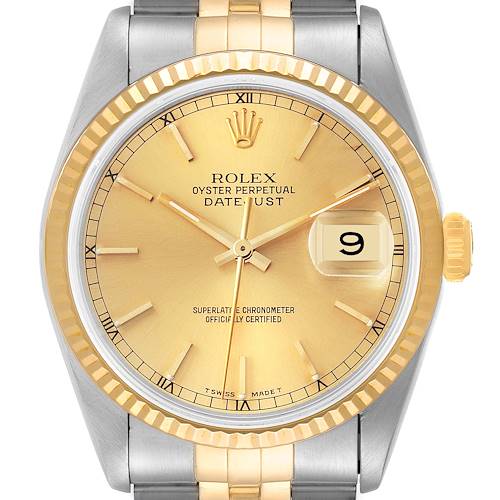 Photo of Rolex Datejust Steel Yellow  Gold Champagne Dial Mens Watch 16233