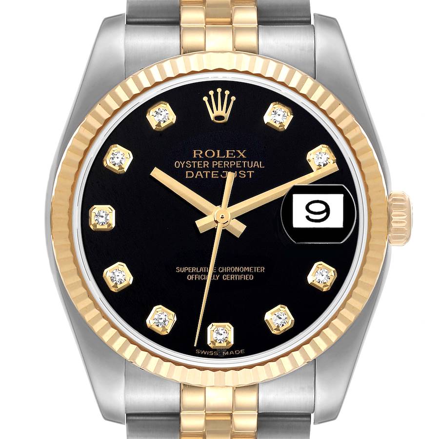 Rolex Datejust Steel Yellow Gold Black Diamond Dial Mens Watch 116233 Box Card SwissWatchExpo