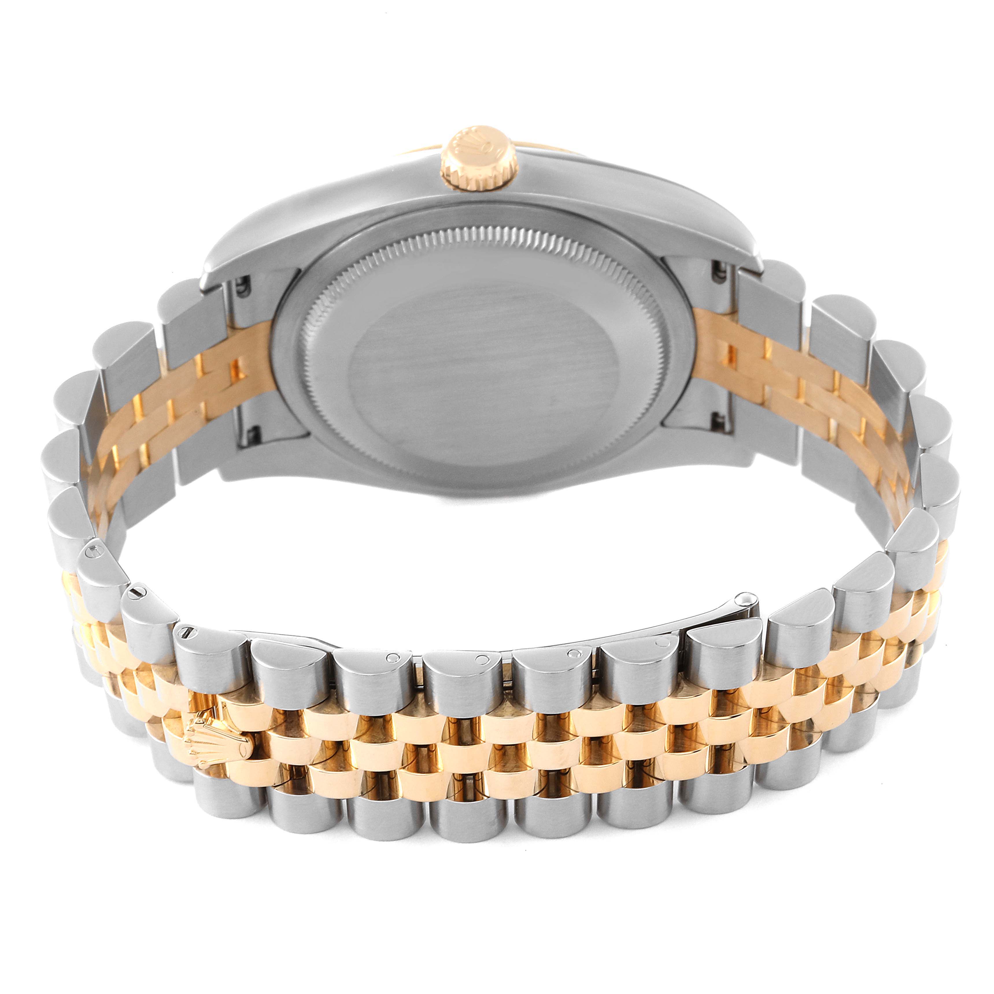 This image shows the rear case and two-tone bracelet of a Rolex Datejust 116233 Men's Steel and Gold (two tone) Black Dial 116233 Men's Steel and Gold (two tone) Black Dial watch from a back view angle.