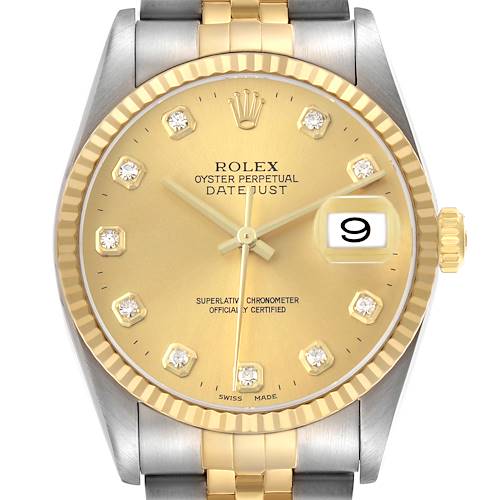 Photo of Rolex Datejust Steel Yellow Gold Champagne Diamond Dial Mens Watch 16233