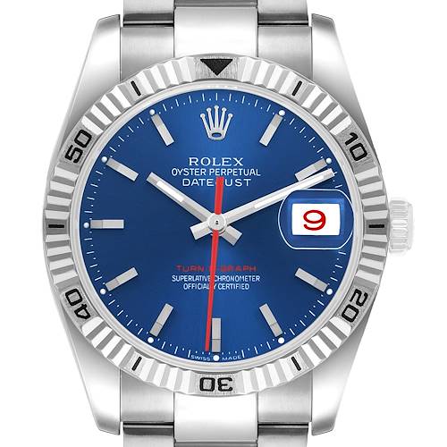 Photo of Rolex Datejust Turnograph Steel White Gold Blue Dial Mens Watch 116264
