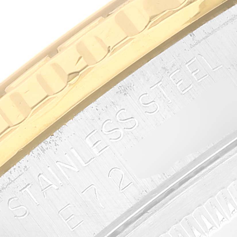 This image shows a close-up angle of the bezel and case side of a Rolex Turn-o-Graph 16263 Men's Steel and Gold (two tone) Champagne Dial 16263 Men's Steel and Gold (two tone) Champagne Dial watch, highlighting the stainless steel and gold parts.