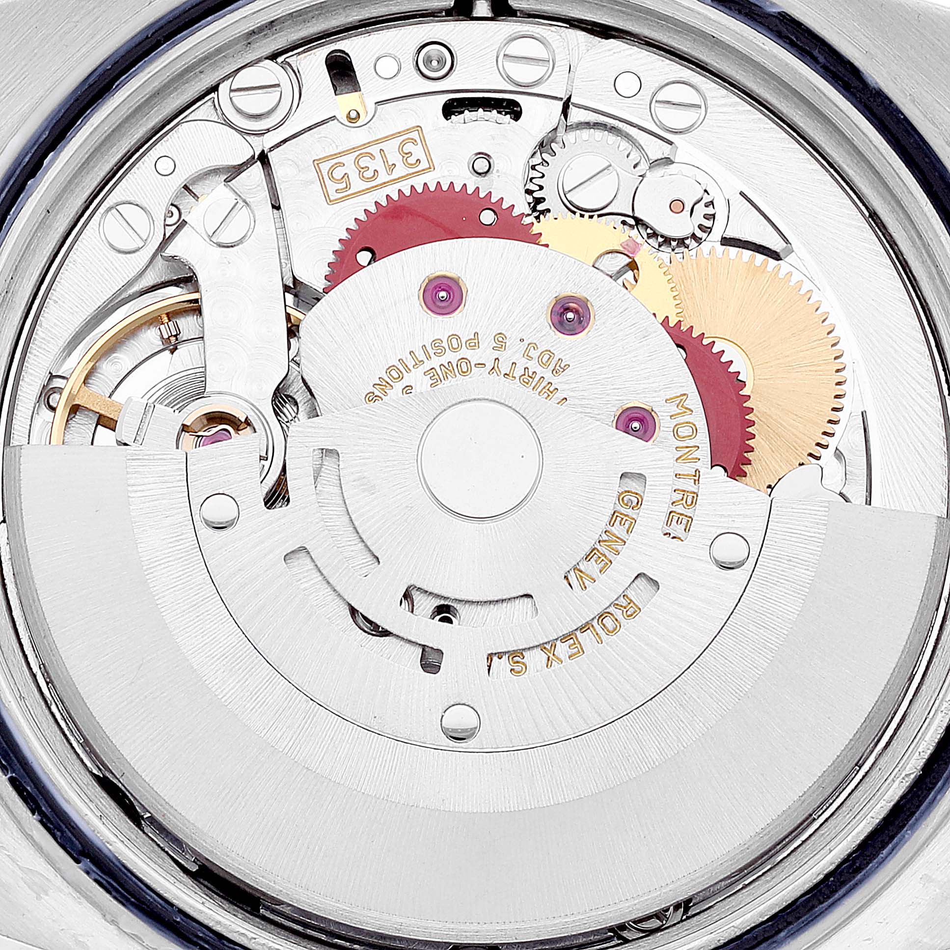 The image shows the internal movement mechanism of a Rolex Turn-o-Graph 16263 Men's Steel and Gold (two tone) Champagne Dial 16263 Men's Steel and Gold (two tone) Champagne Dial watch from a rear angle.