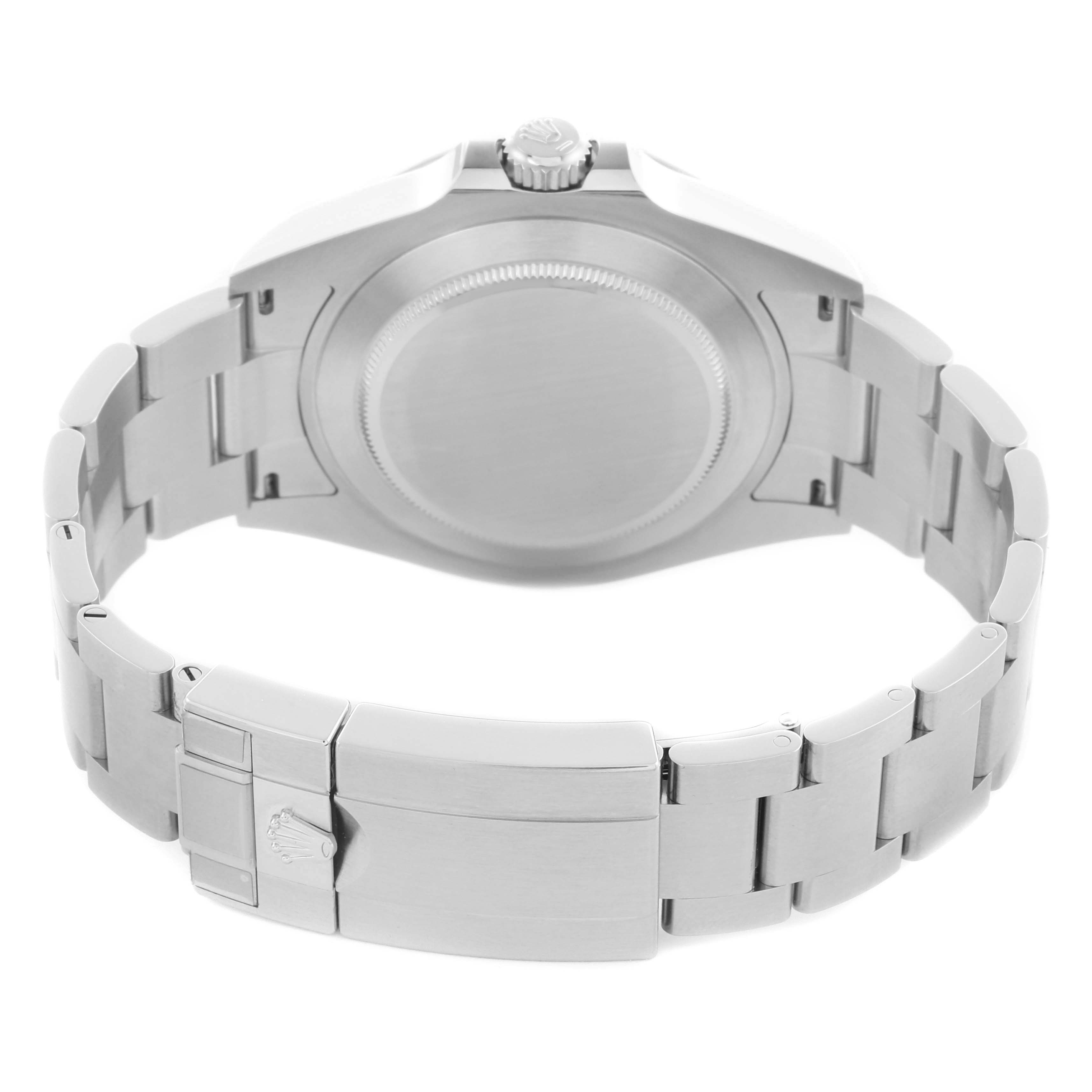 The image shows the back view of a Rolex Explorer M226570-0002 Men's Stainless Steel Black Dial M226570-0002 Men's Stainless Steel Black Dial watch, highlighting its bracelet, clasp, and case back.