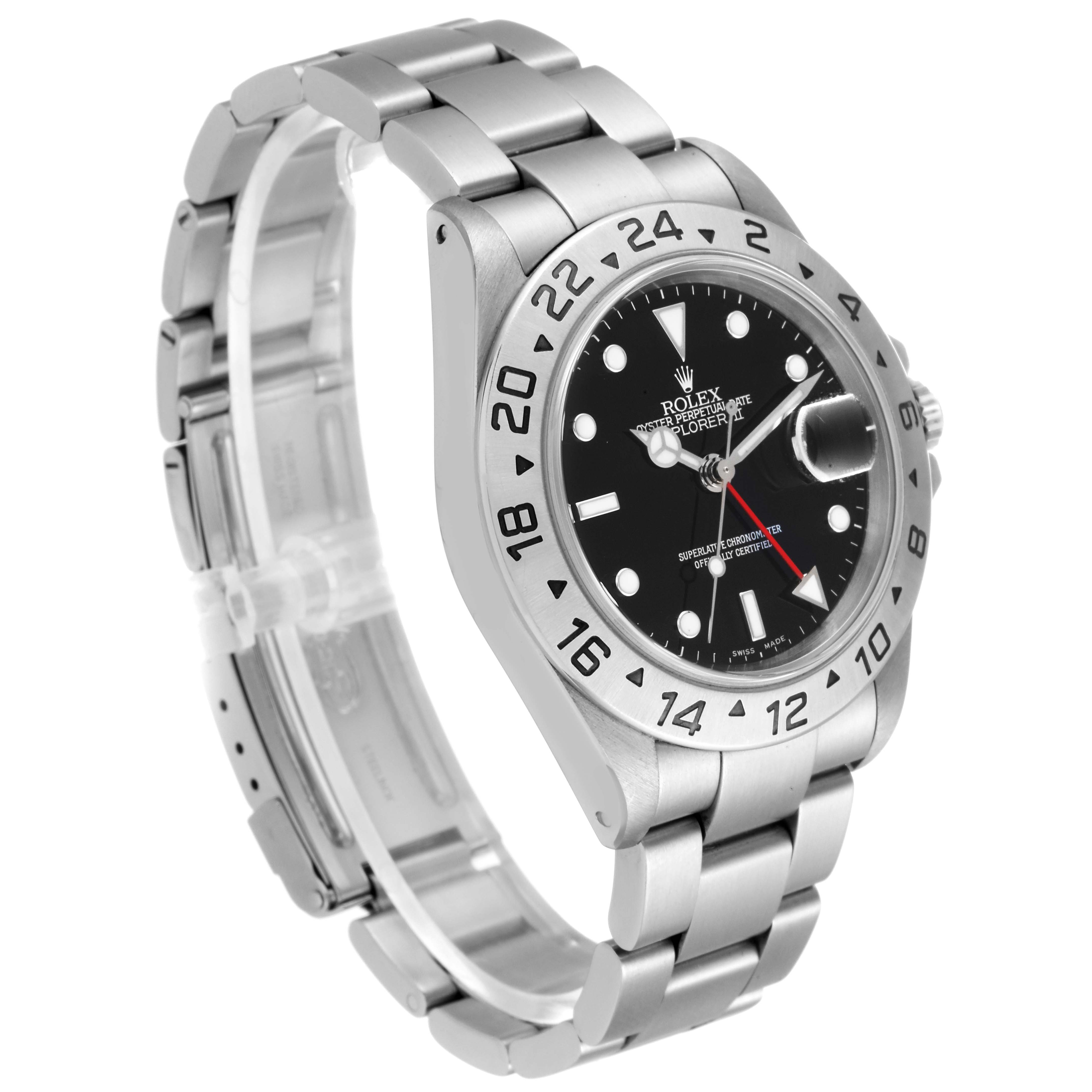 The image shows a Rolex Explorer 16570 Men's Stainless Steel Black Dial 16570 Men's Stainless Steel Black Dial watch from a three-quarter angle, highlighting the bezel, dial, and bracelet.