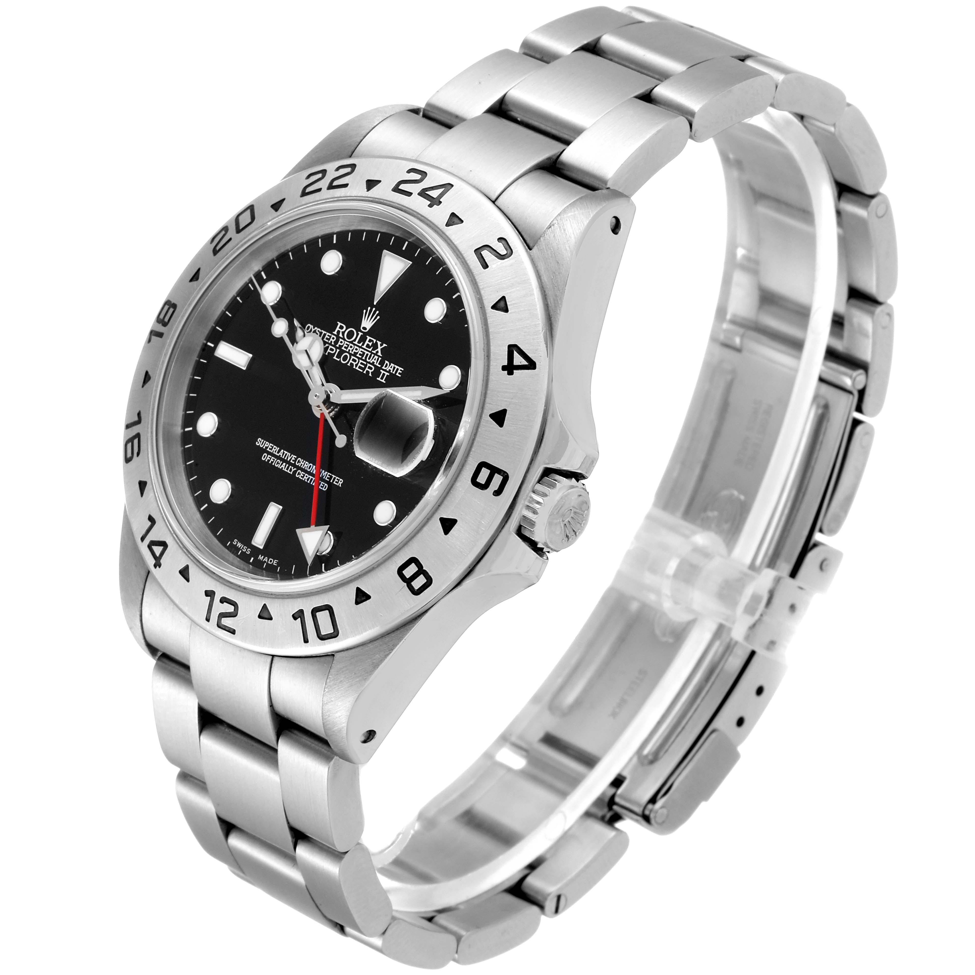 This image shows a side view and angled top view of a Rolex Explorer 16570 Men's Stainless Steel Black Dial 16570 Men's Stainless Steel Black Dial model, displaying its dial, bezel, and bracelet.