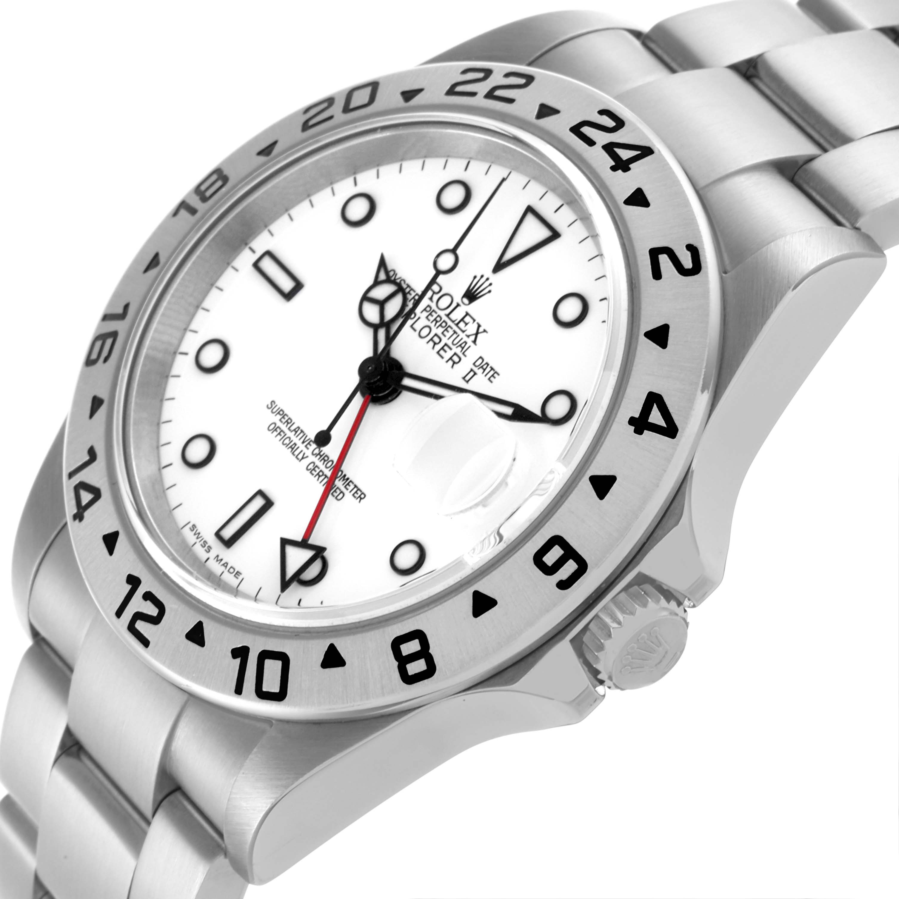 The image shows a Rolex Explorer 16570 Men's Stainless Steel White Dial 16570 Men's Stainless Steel White Dial watch angled from the side, displaying its bezel, crown, and part of the bracelet.