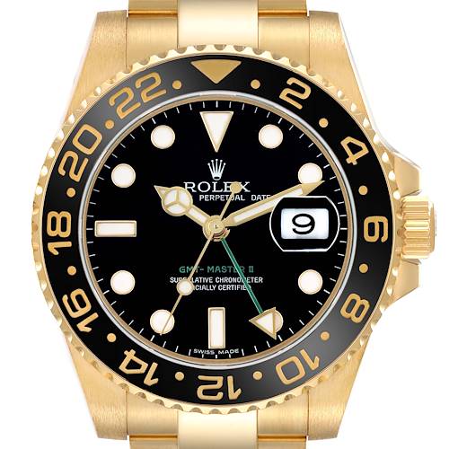 Photo of Rolex GMT Master II Yellow Gold Black Dial Mens Watch 116718