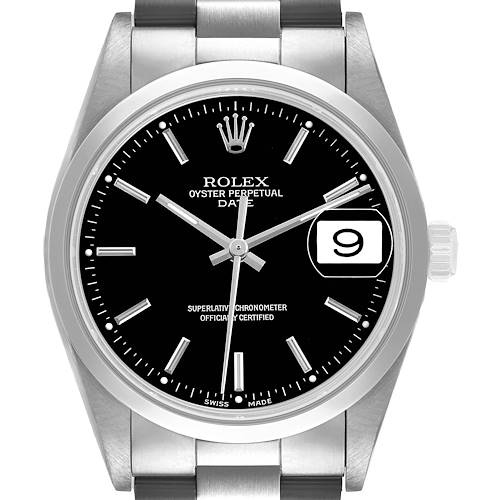 Photo of Rolex Oyster Perpetual Date Steel Black Dial Mens Watch 15200