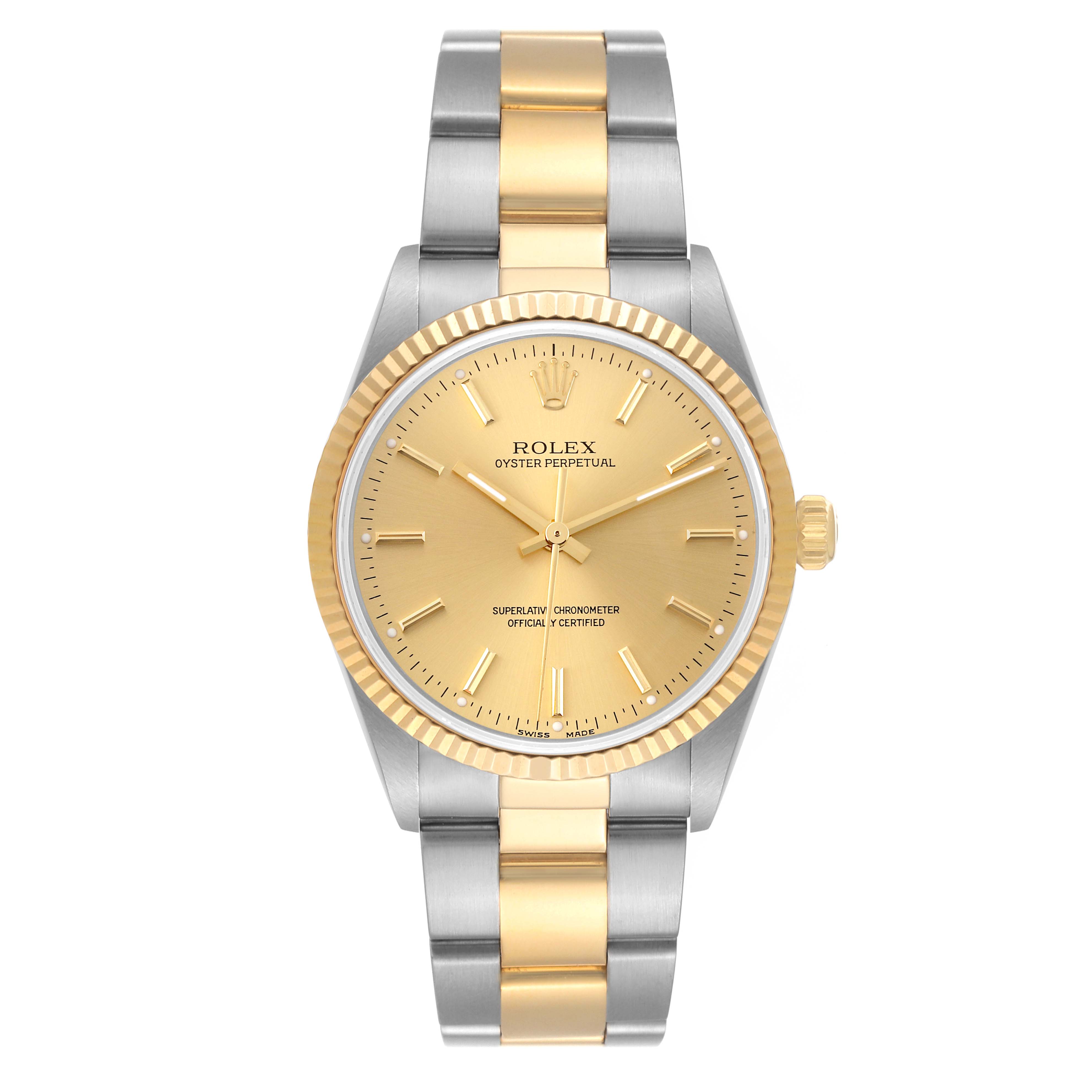 Rolex Oyster Perpetual Fluted Bezel Steel Yellow Gold Mens Watch 14233