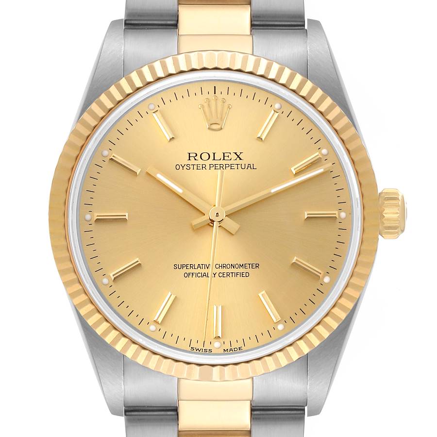 Rolex Oyster Perpetual Fluted Bezel Steel Yellow Gold Mens Watch 14233 SwissWatchExpo