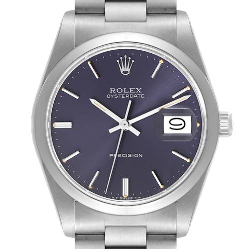 Photo of Rolex OysterDate Precision Blue Dial Steel Vintage Mens Watch 6694 Box Papers