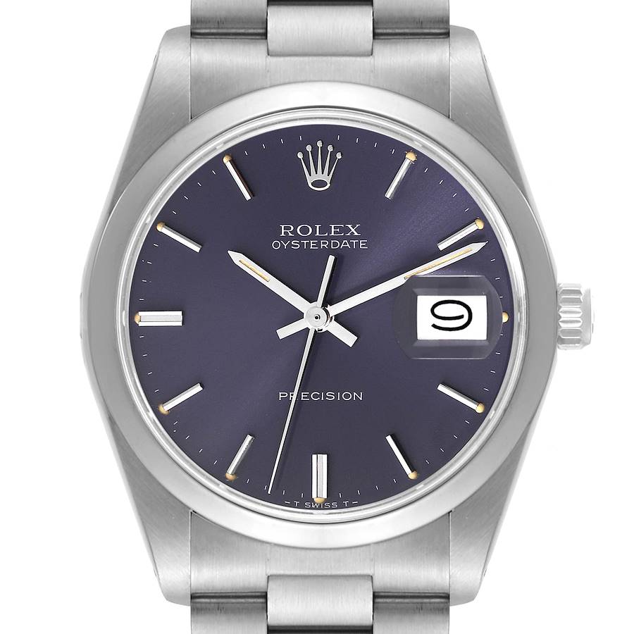 Rolex OysterDate Precision Blue Dial Steel Vintage Mens Watch 6694 Box Papers SwissWatchExpo