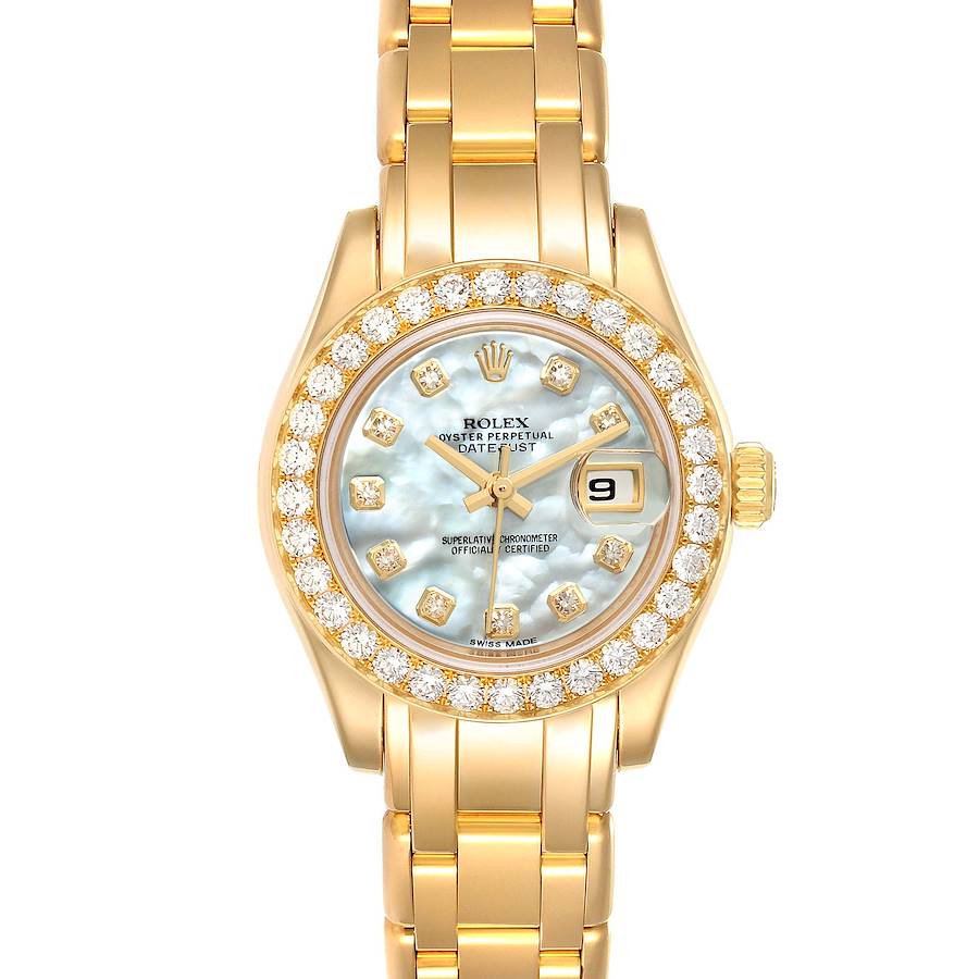 Rolex Pearlmaster Yellow Gold MOP Diamond Ladies Watch 80298 Box Card SwissWatchExpo