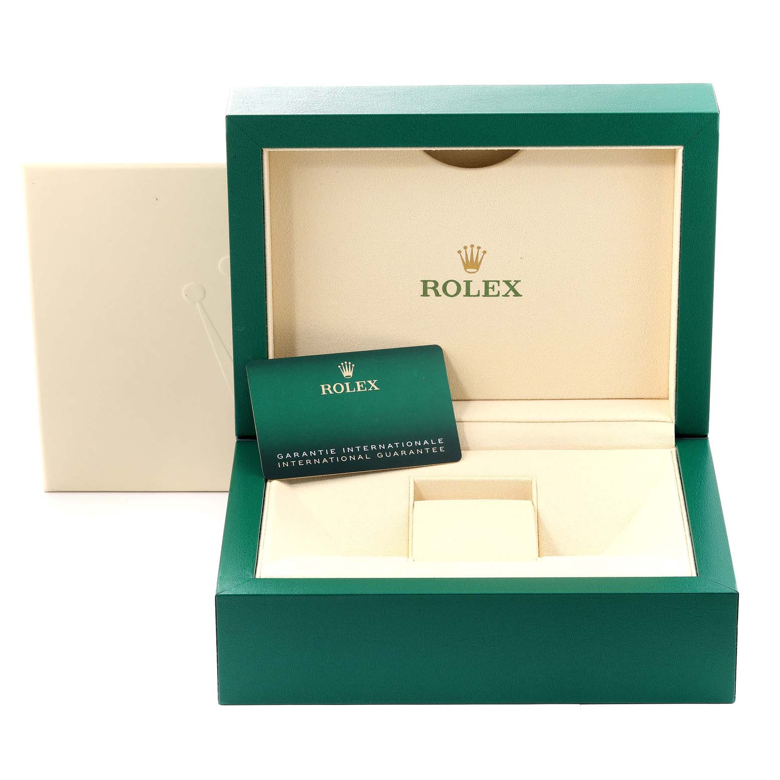 This image shows the open watch box and warranty card for the Rolex Sea-Dweller 126600 Men's Stainless Steel Black Dial 126600 Men's Stainless Steel Black Dial model.