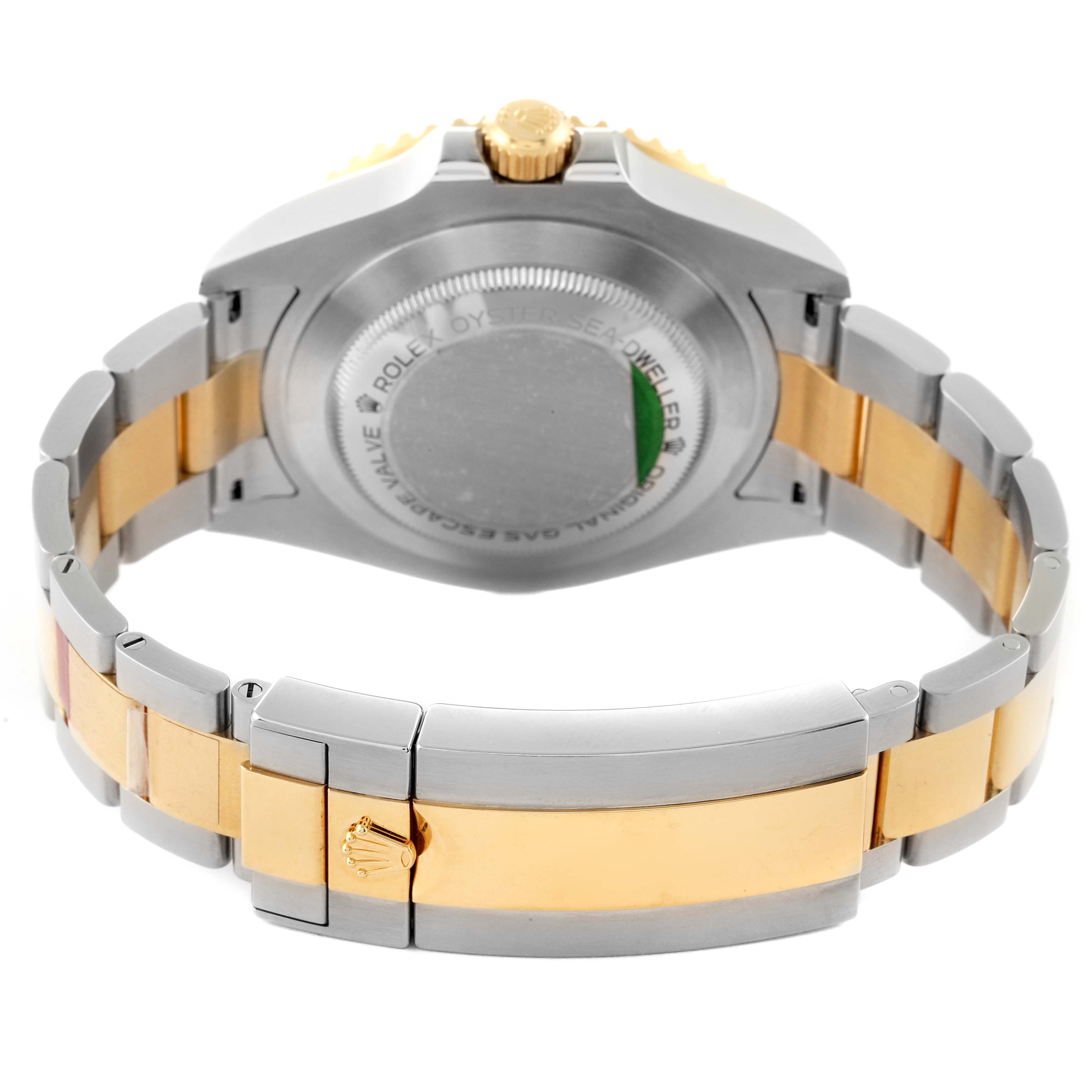 This image shows the back view, clasp, and bracelet of a Rolex Sea-Dweller 126603 Men
s Steel and Gold (two tone) Black Dial 126603 Men
s Steel and Gold (two tone) Black Dial watch.