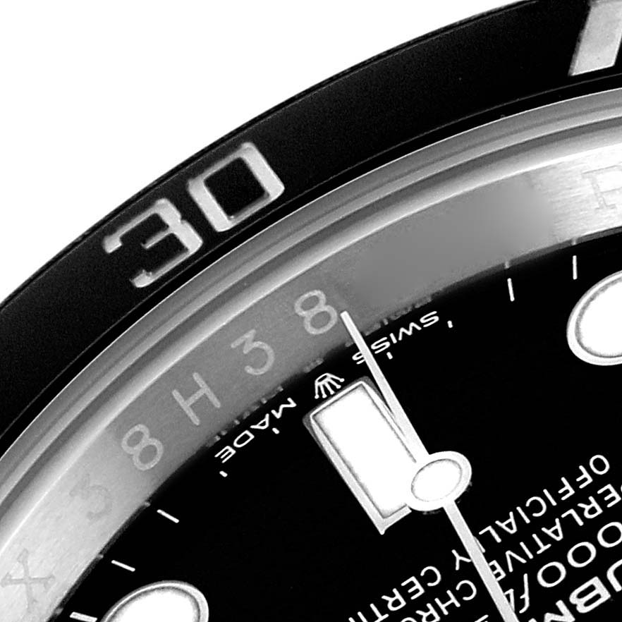 The image shows a close-up of the bezel, dial, and hour marker of a Rolex Submariner 126610 Men's Stainless Steel Black Dial 126610 Men's Stainless Steel Black Dial watch.