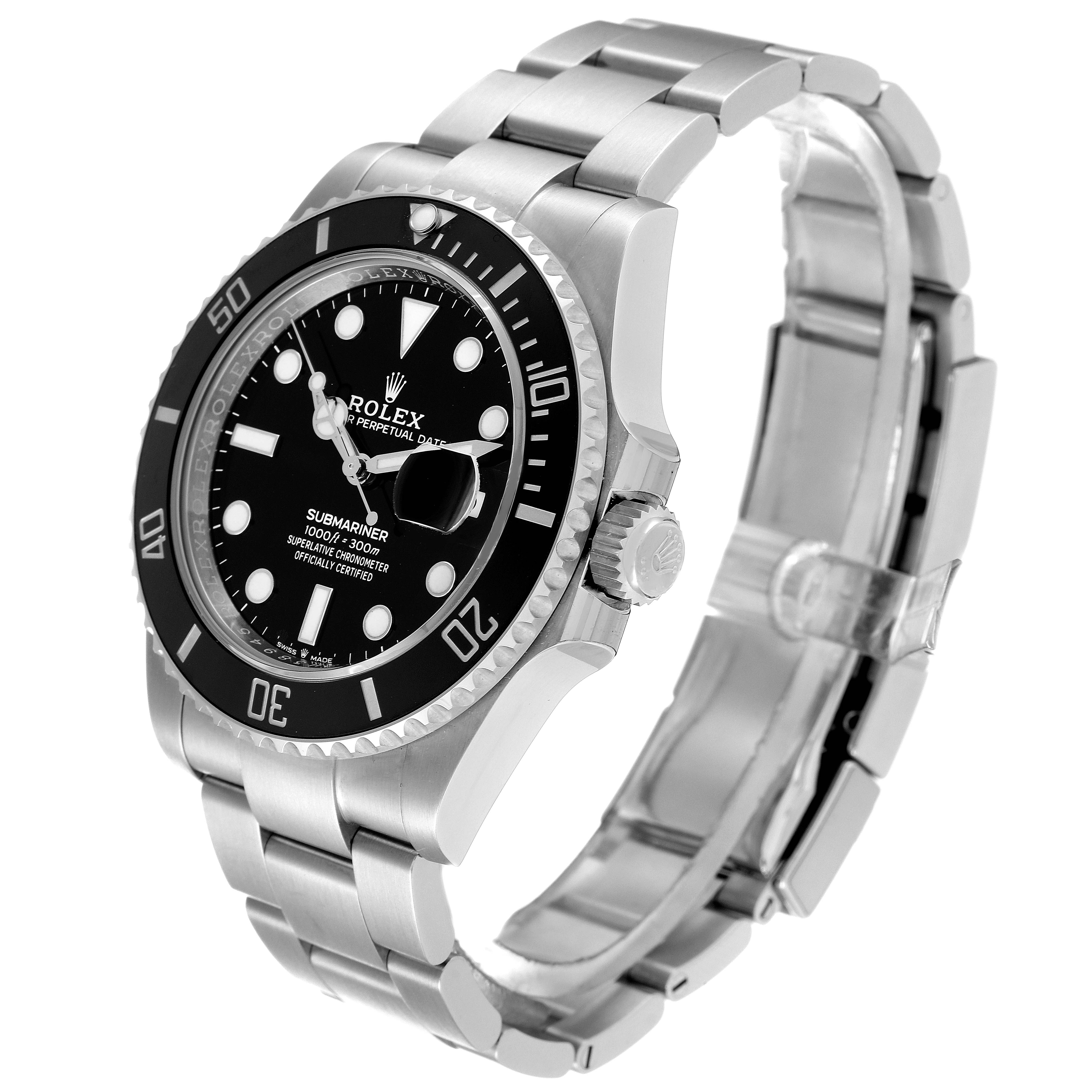 The image shows a Rolex Submariner 126610 Men's Stainless Steel Black Dial 126610 Men's Stainless Steel Black Dial watch at a three-quarter angle, highlighting its dial, bezel, crown, and bracelet.