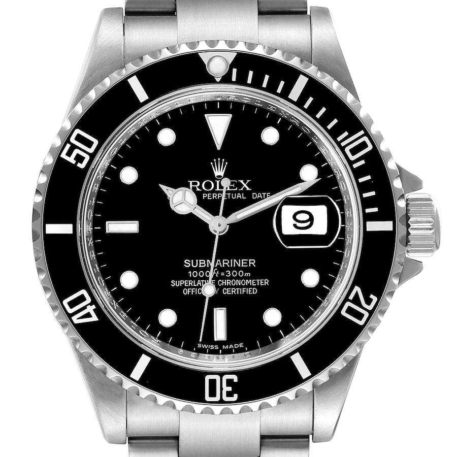 Rolex Submariner Date Black Dial Steel Mens Watch 16610 Box Card SwissWatchExpo
