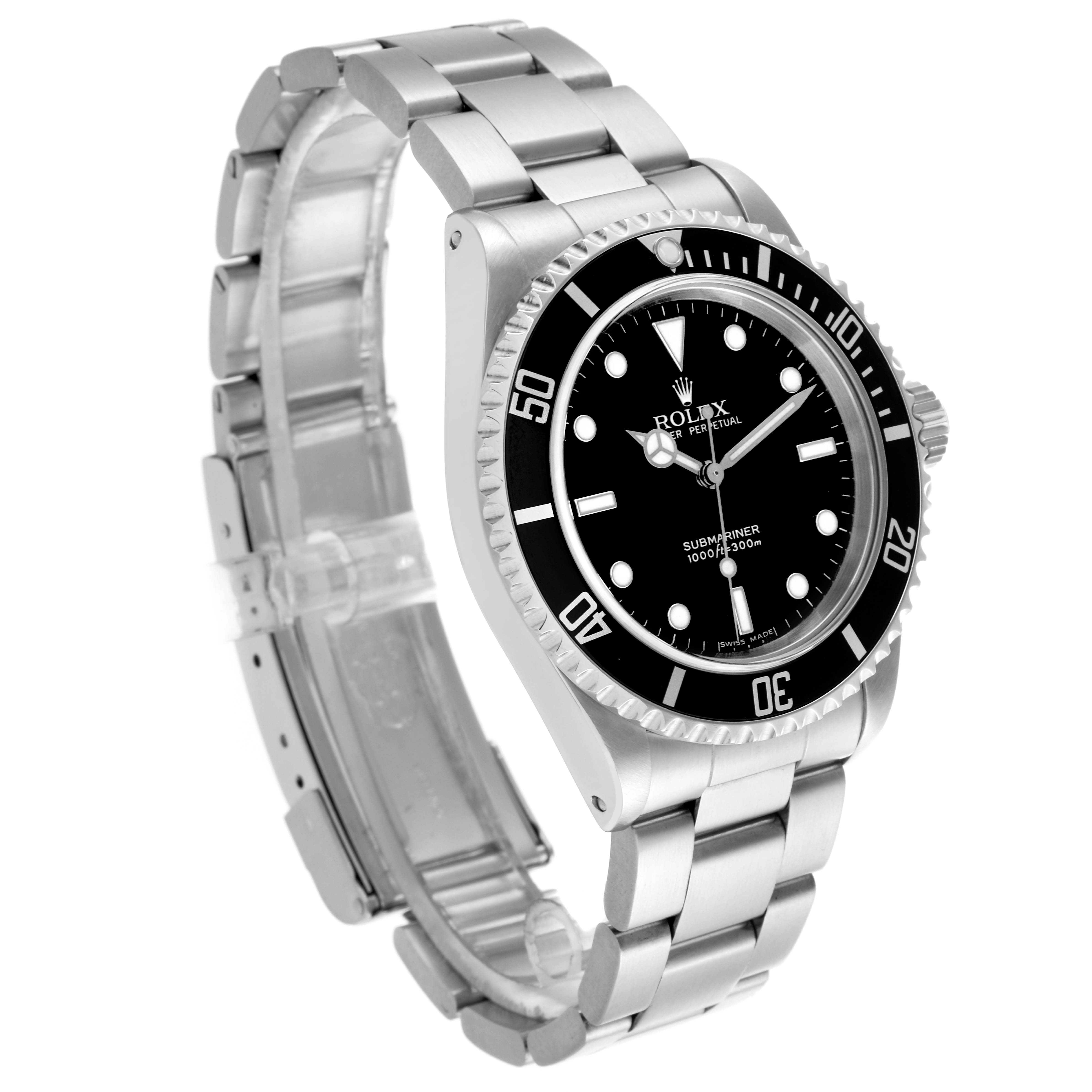 The Rolex Submariner 14060M Men's Stainless Steel Black Dial 14060M Men's Stainless Steel Black Dial watch is shown at a three-quarter angle, displaying the dial, bezel, and bracelet.