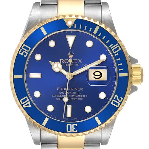 Photo of Rolex Submariner Steel Yellow Gold Blue Dial Mens Watch 16613