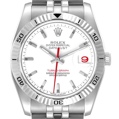 Photo of Rolex Turnograph Steel White Gold Bezel White Dial Mens Watch 116264 Box Papers