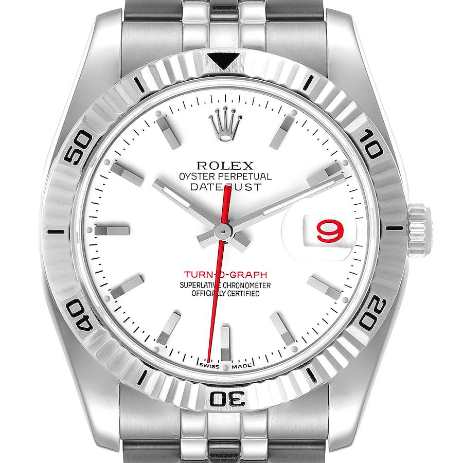 Rolex Turnograph Steel White Gold Bezel White Dial Mens Watch 116264 Box Papers SwissWatchExpo
