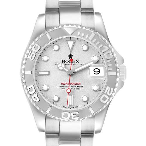 Photo of Rolex Yachtmaster 35 Midsize Steel Platinum Mens Watch 168622 Box Papers