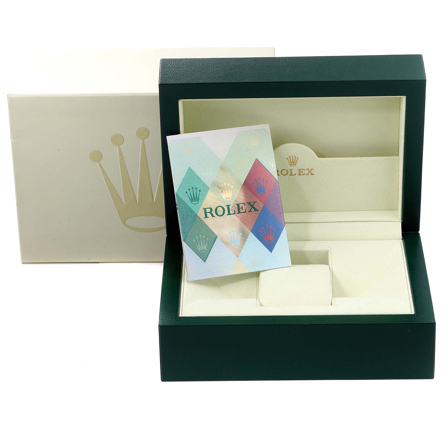 The image shows the open box and certificate card for a Rolex Yacht-Master 16622 Men's Stainless Steel Silver Dial 16622 Men's Stainless Steel Silver Dial watch.