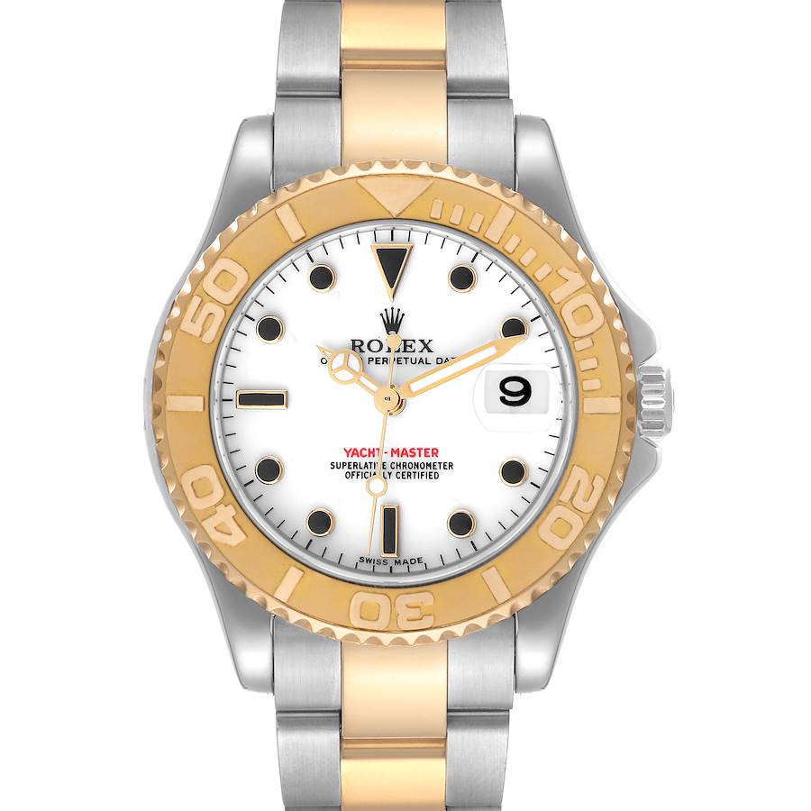 Rolex Yachtmaster Midsize Steel Yellow Gold White Dial Watch 168623 SwissWatchExpo