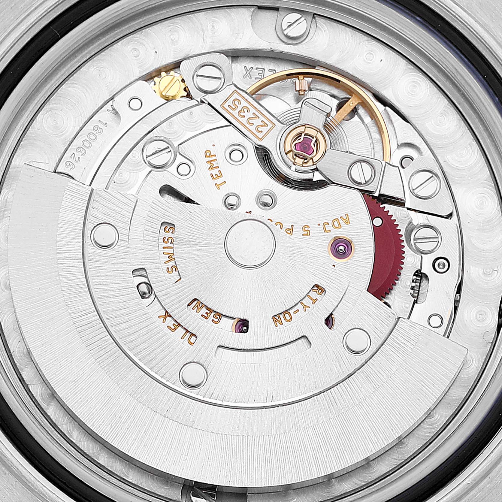 The image shows a close-up view of the internal movement mechanism of the Rolex Yacht-Master 168623 Men
s Steel and Gold (two tone) White Dial 168623 Men
s Steel and Gold (two tone) White Dial watch.