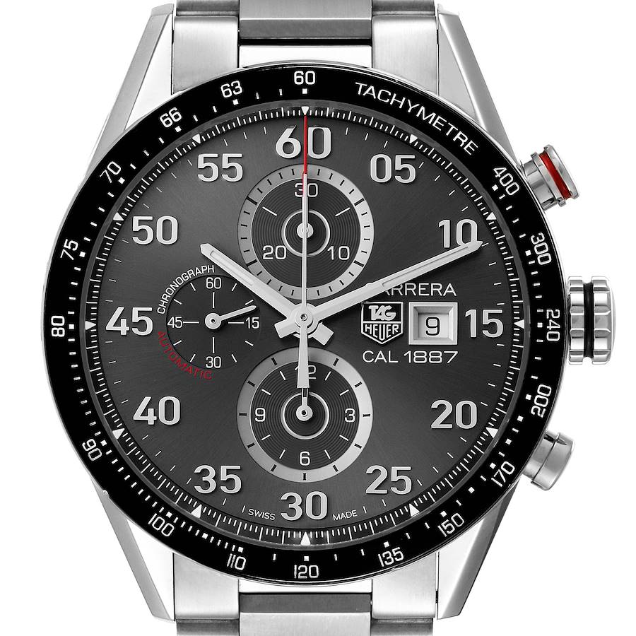 Tag Heuer Carrera Steel Grey Dial Chronograph Mens Watch CAR2A11 Box Card SwissWatchExpo