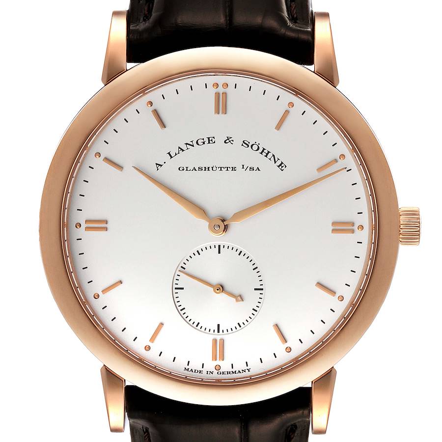 A. Lange and Sohne Saxonia 37mm Rose Gold Silver Dial Mens Watch 215.032 SwissWatchExpo