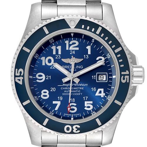 Photo of Breitling Superocean II 44 Blue Dial Steel Mens Watch A17392 Box Card