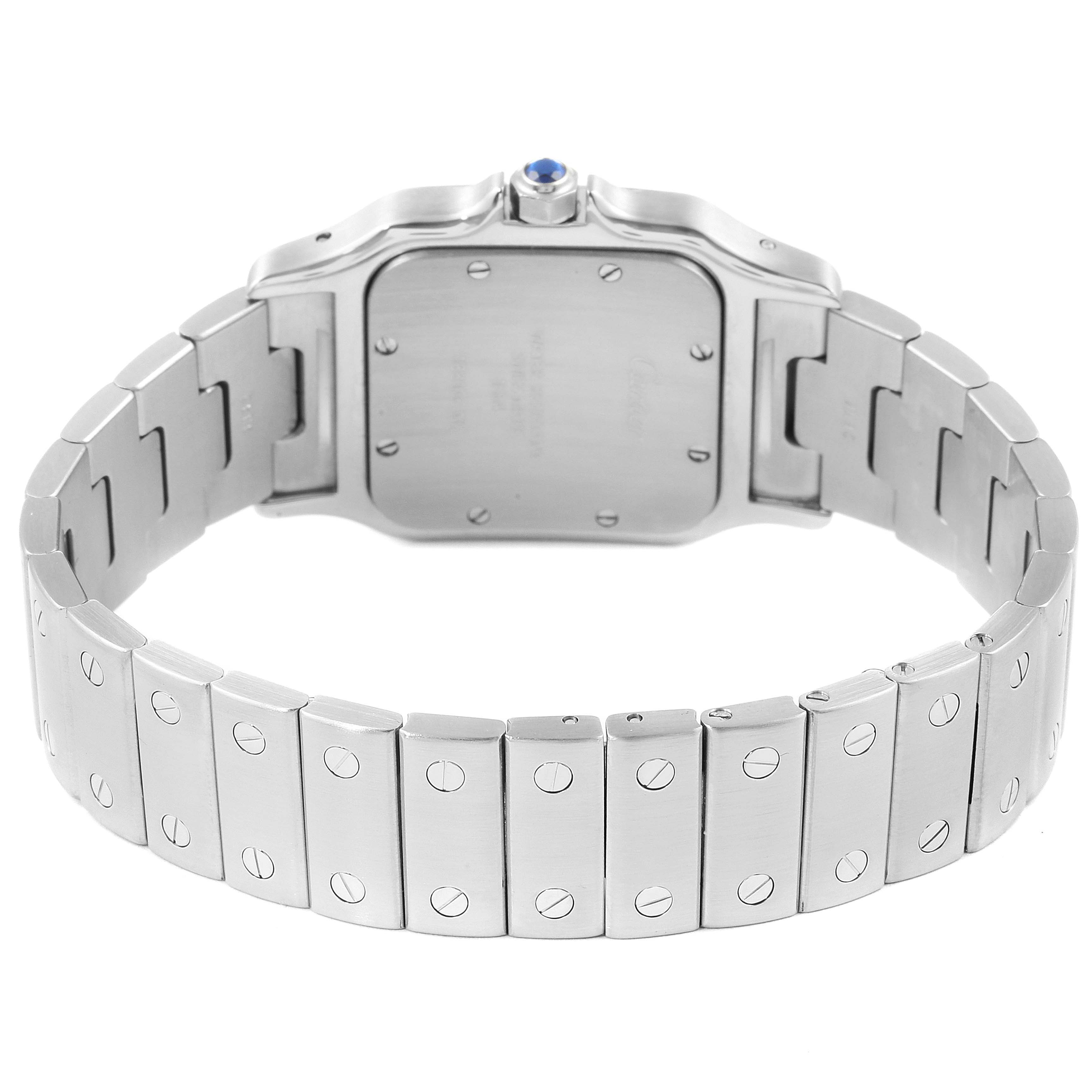 The image shows the back view of the casing and bracelet of a Cartier Santos W20060D6 Men
s Stainless Steel Silver Dial W20060D6 Men
s Stainless Steel Silver Dial watch.